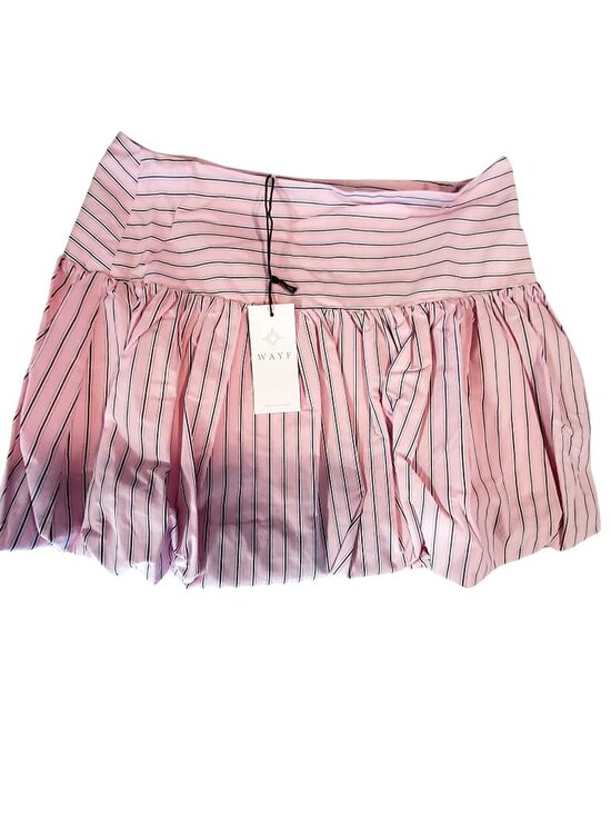 Wayf Dresses & Skirts - WAYF Pink & White Striped Mini Skirt Size L Elastic Waistband  Ruffled hemline